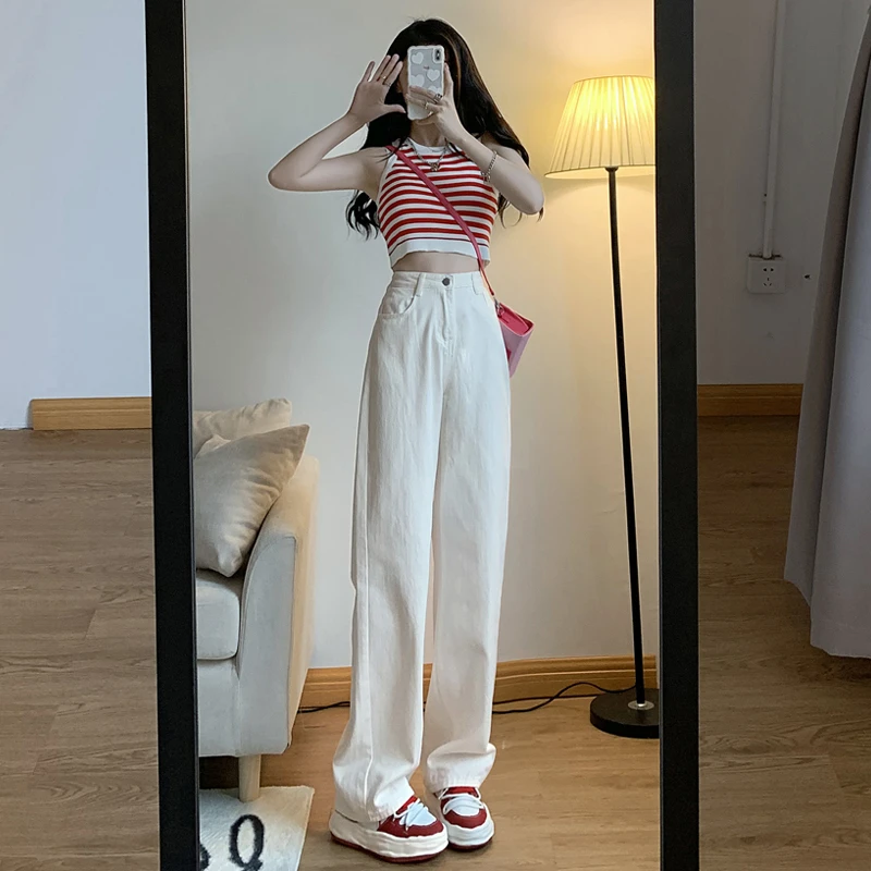 하이 퀄리티 데님 청바지, 여성 의류, 블루, 화이트, 스트레이트, 사계절 데님 바지, 엄마 진, 배기