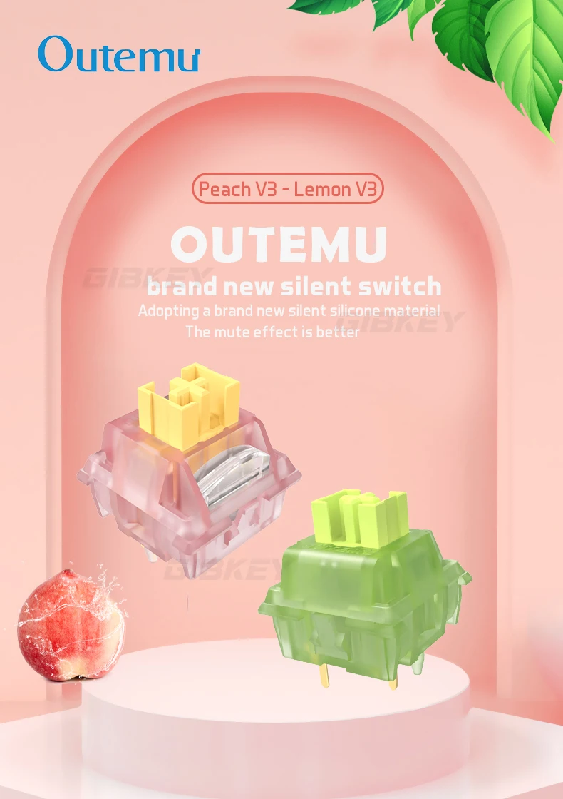 Outemu Silent Peach V3 Switch Lubed Mute Lemon V3 Switches Mechanical Keyboard Linear Tactile 5Pin Hot swap Pre Lubed PA66 POM 9