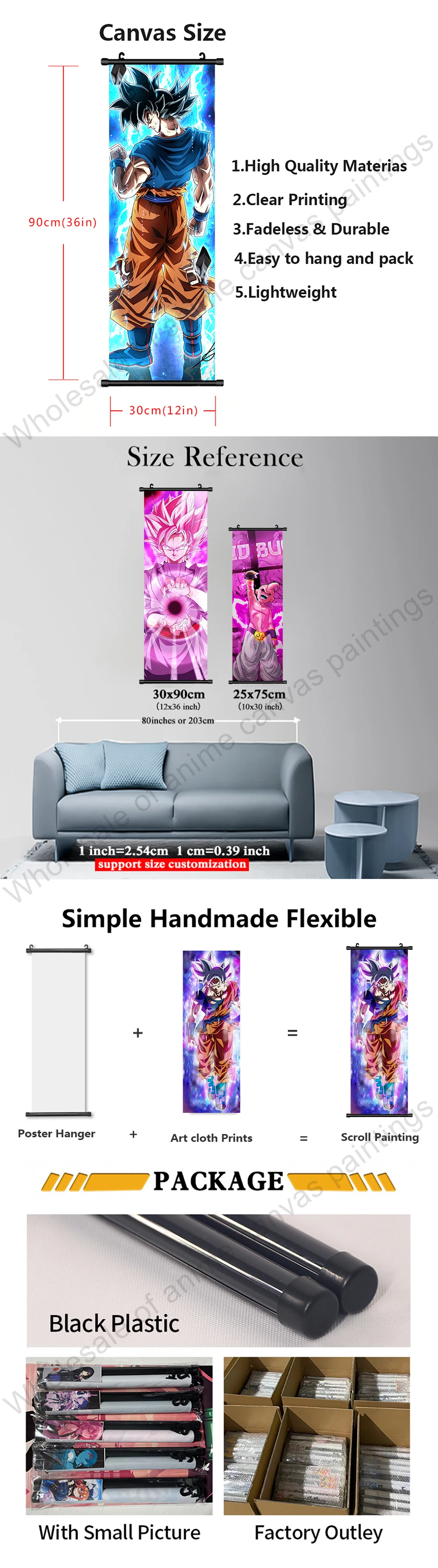 Dragon Ball Z Hanging Canvas Scroll – Goku, Vegeta & Frieza Anime Wall Art