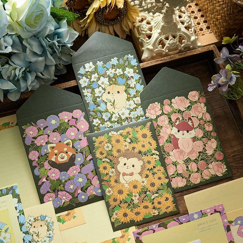 Cute Animals Flowers Envelopes Letter Pads Set Kawaii Sealing Stickers Wedding Party Cash Envelopes Korean Stationery 12pcs mailing envelopes