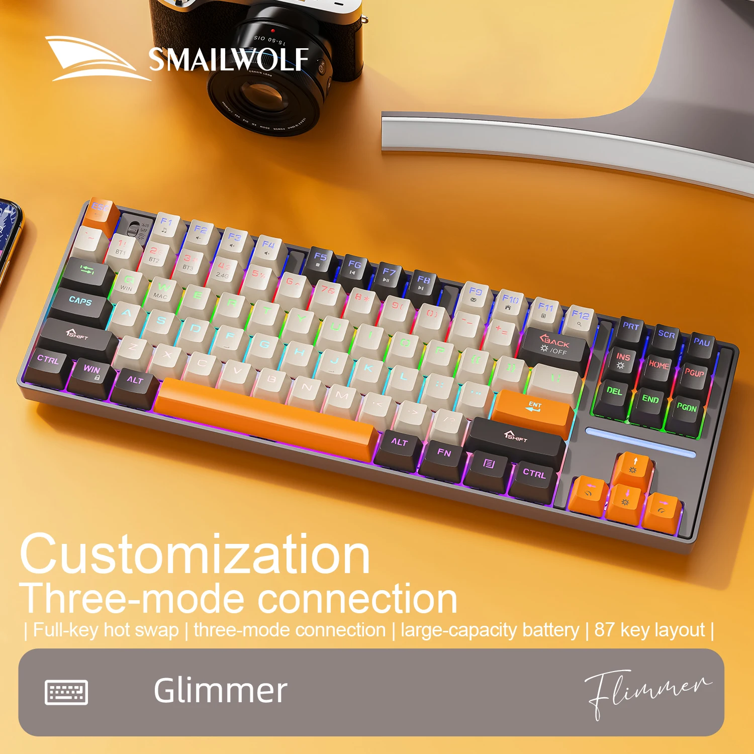 SMAILWOLF MK87 Bluetooth Teclado Mecânico Sem Fio E-Sports Três Modos Personalizado Laptop Desktop Gaming Office