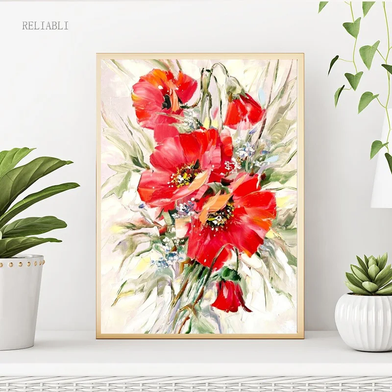 Decorazione Moderna Casa Soggiorno Wall Art Red Poppy Painting Poster Canvas Flower Artwork Floral Art Gift For Picture