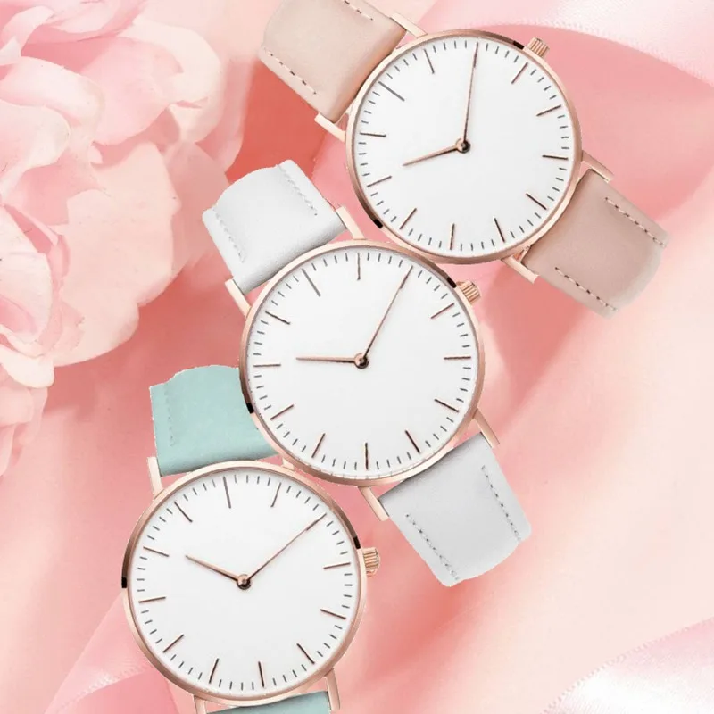 

Elegant Watch for Women Simple New Pink White Leather Dresses Lady Wrist Watches Casual Female Clock Gift Hot Montre Femme