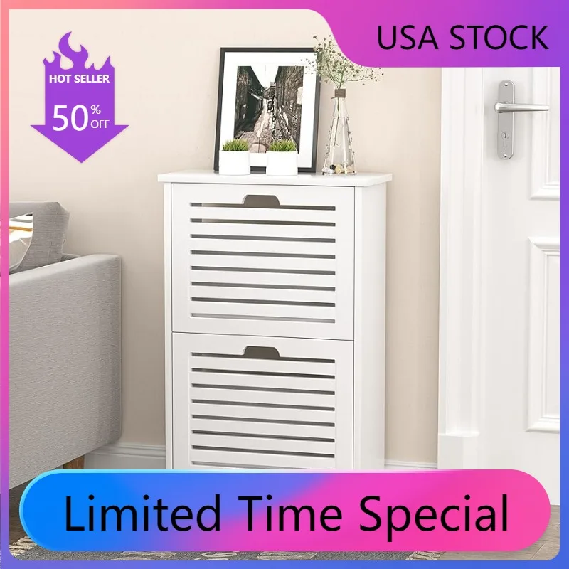 

White Wood Slim Shoe Organizer Cabinet for Entryway,Drawers Shoe Storage Cabinet, Free Standing Shoe Rack