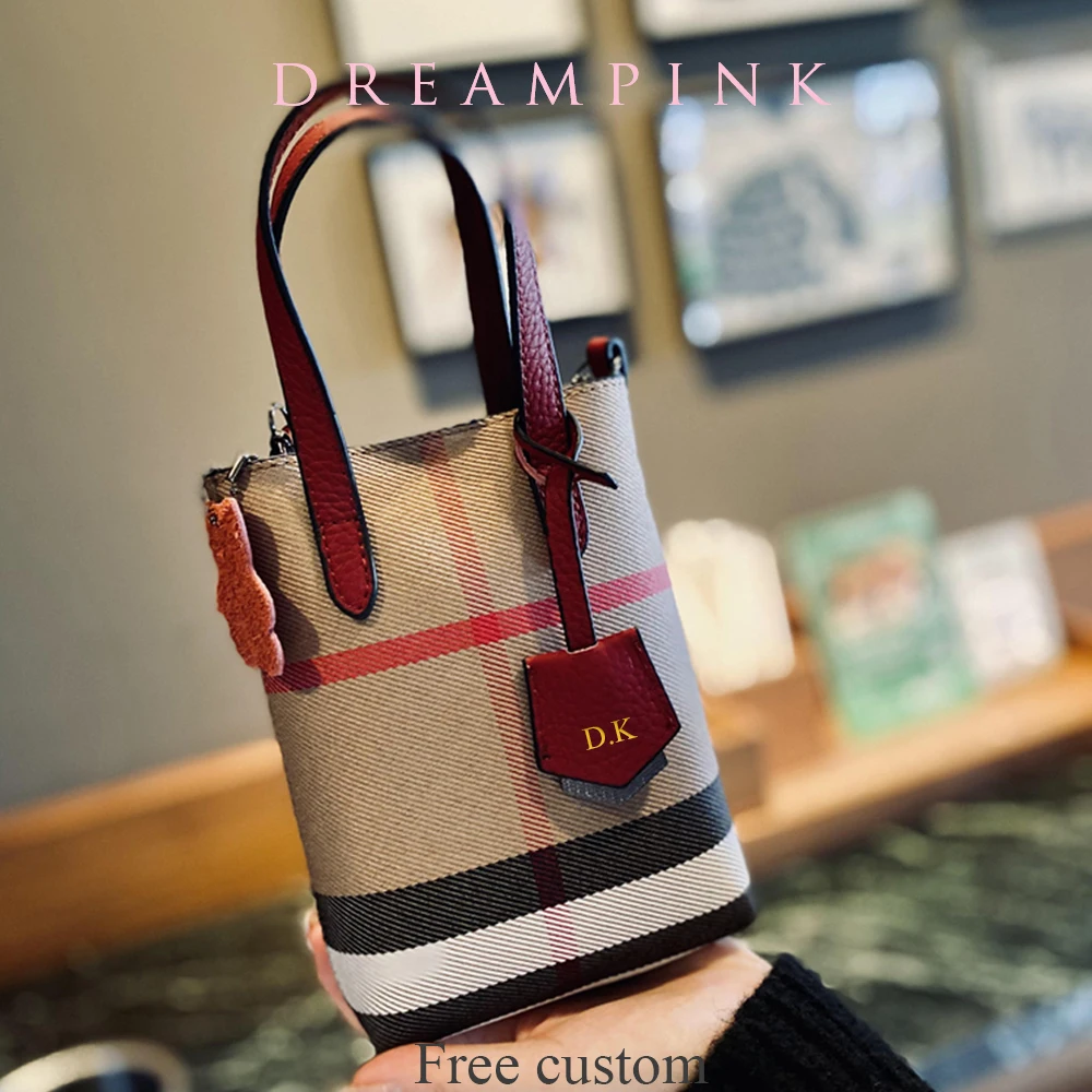 Custom Initials Female Luxury Leather Stripe Check Canvas Tote Purse Personalize Letters Lady Crossbody Handbag - AliExpress