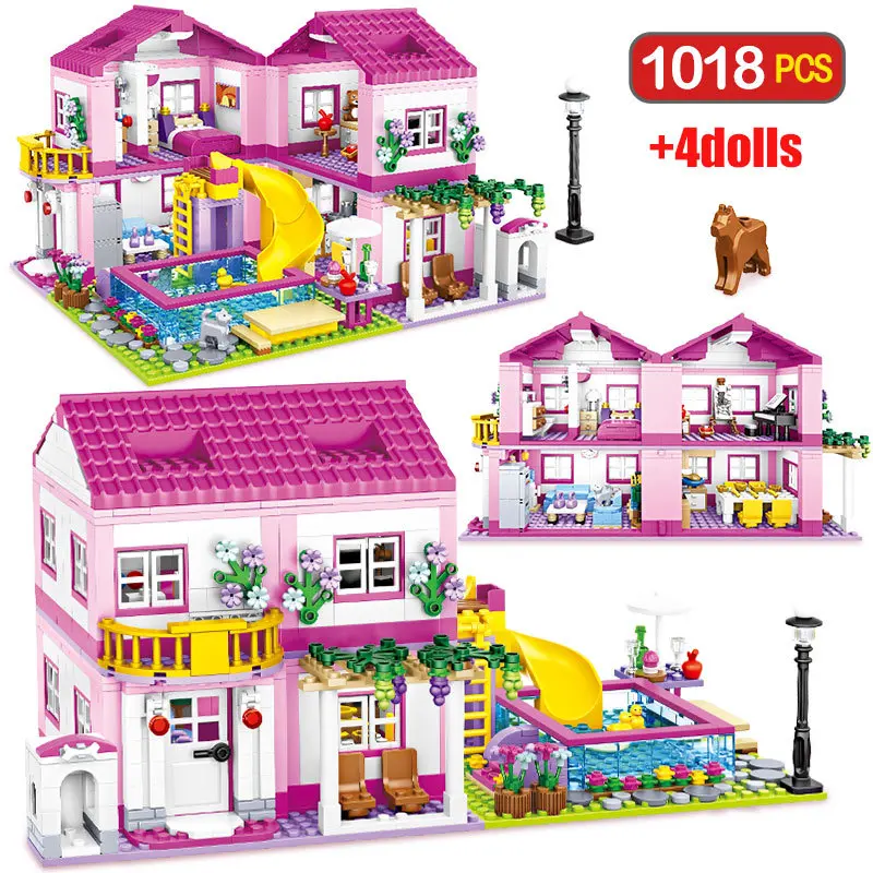 City House Summer Holiday Villa Castle Building Blocks Sets Figures Swimming Pool DIY Toy For Kids Friends Girls Birthday Gift
