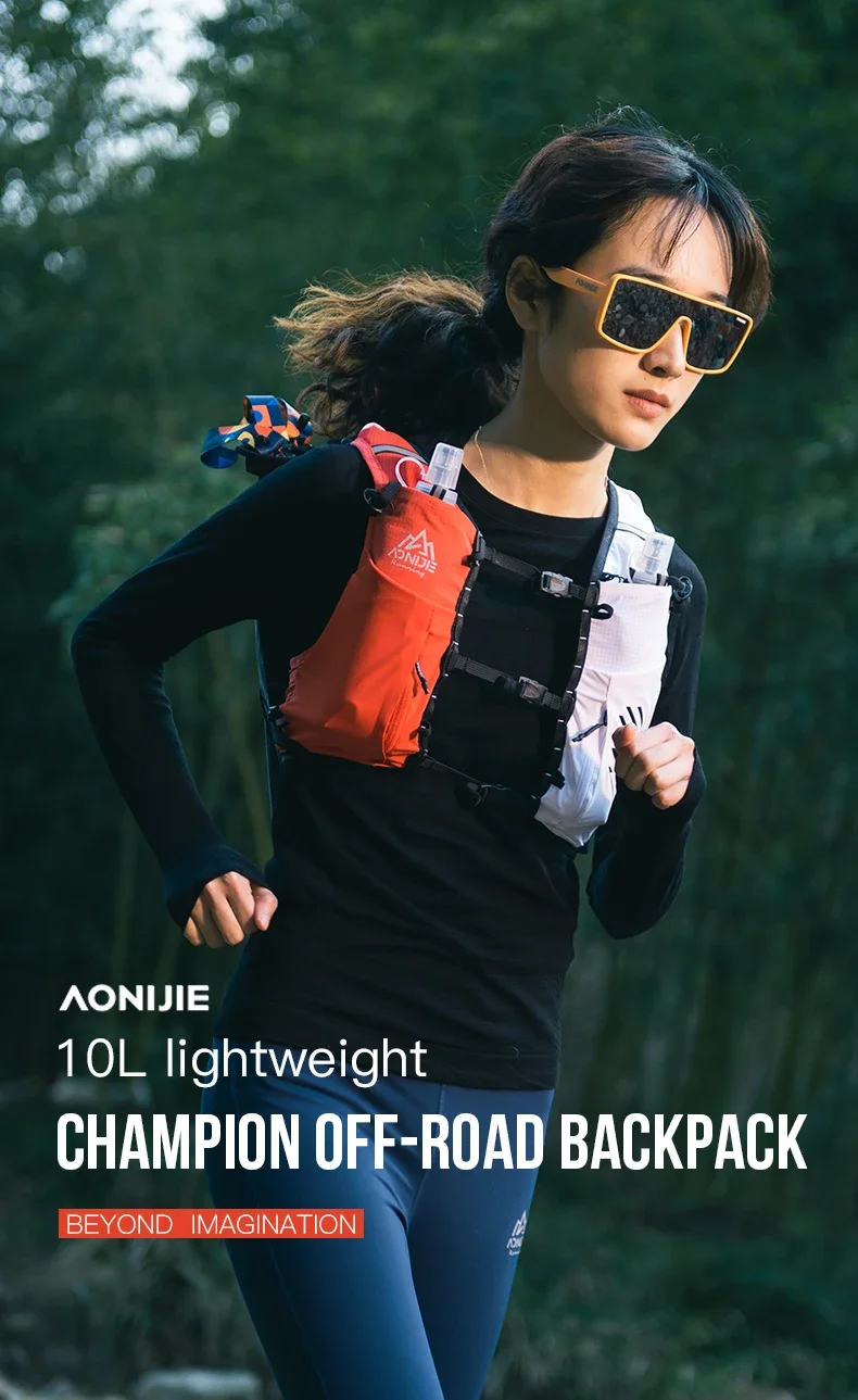 AONIJIE C9116 Newest Ren And White 10L Lightweight Running Vest Hydration Backpack for Hiking Off-road Cycling Race Marathon