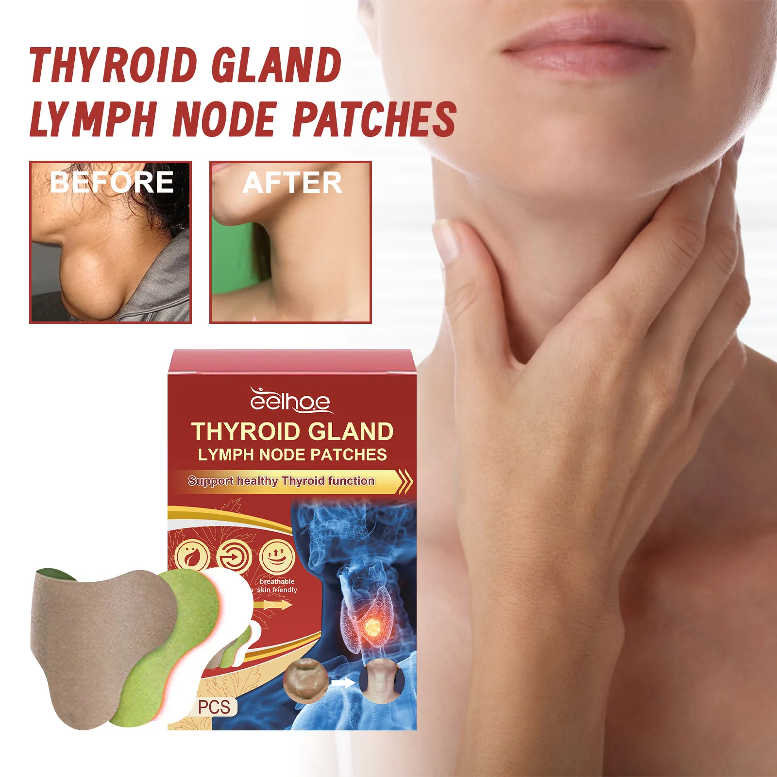 Lymphatic Detox Patch Drainage Thyroid Gland Stickers Effective Painless Treatment Heating Neck Anti Swelling Lymph Node Patches_voghion.com