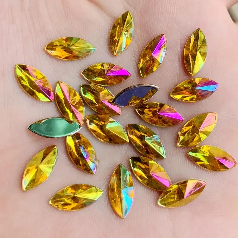 50pcs 7*14mm 다채로운 AB 말 눈 라인 석 아플리케 플랫 백 아크릴 돌 드레스 공예에 대 한 비 핫픽스 Strass 크리스탈-HB79