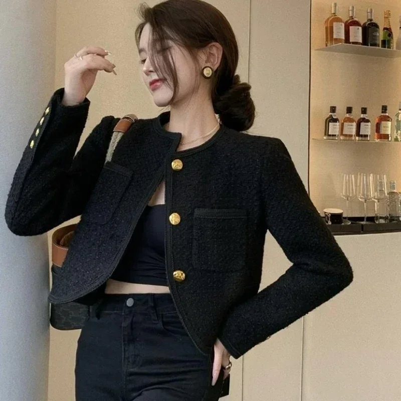 

Blazer Woman Clothes Jacket Short Coats for Women Solid Crop Outerwears Black Loose Winter Trend 2023 Korean Fashion Tailoring