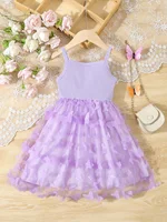 Summer Toddler  Kids  Girl's Clothes  Baby's Butterfly Decor Mesh Splicing Cami Dress Elegant Sleeveless Princess Dress 4