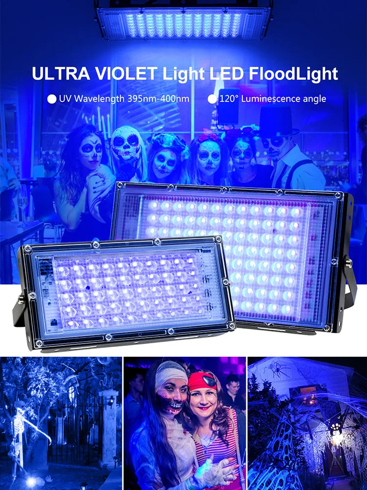 Description Picture 2 of itemUV Flood Light AC 220V Outdoor Floodlight 395nm 400nm Ultraviolet Fluorescent Stage Lamp With EU Plug Party Blacklight 50W 100W