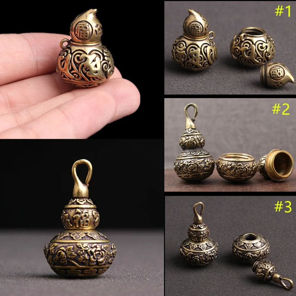 BrassRetroMiniGourdBottleEngravingSanskritLotusPatternMeans