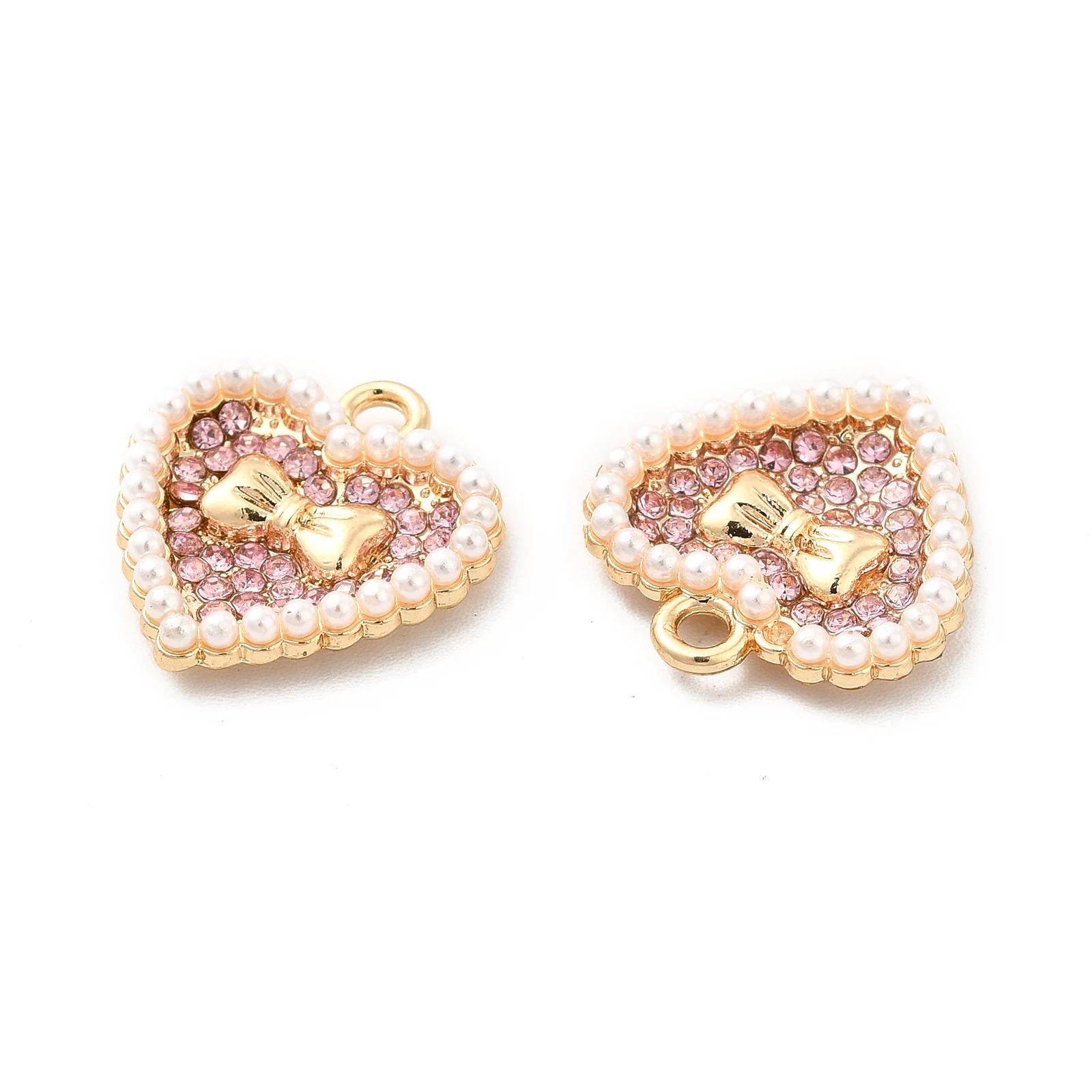 100 Pcs Heart with Bowknot Alloy Rhinestone Pendants with Abs Plastic Imitation Pearl Bead for Women Necklace Jewelry Making