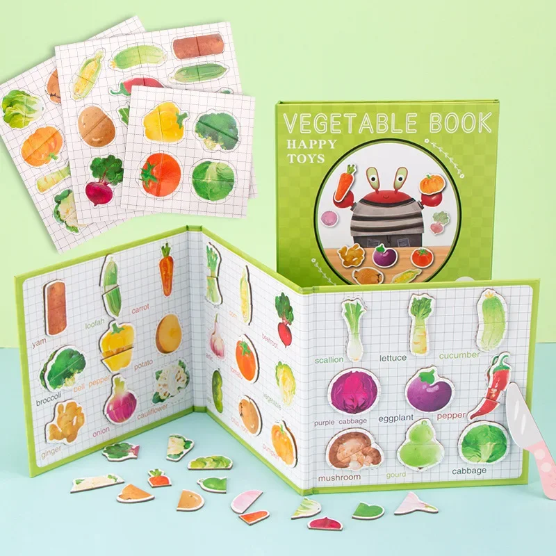 Toddler Letter Cognition Word Spelling Magnetic Puzzle Book Vegetable Animal Fruit Cognition and Matching Game Educational Toys 4