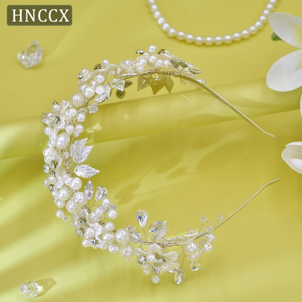 Pearl Rhinestone Headband Head Jewelry Beauty Accessories for Women Handmade Alloy Leaves Wedding Hair Hoop CP603