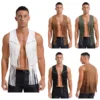 Mens Faux Suede Tassel Vest Western Cowboy Vest Fashion Rivets Fringe Waistcoat Open Front Sleeveless Jacket 3