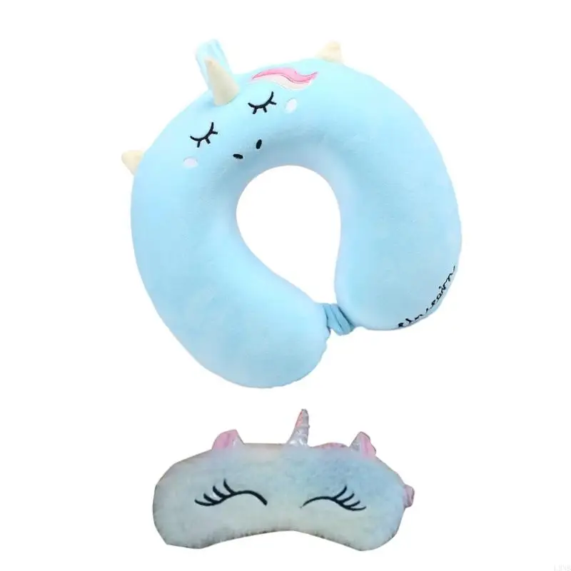 L9NB Travel Neck Pillow and Unicorns Eye Mask Set UShaped Office Traveling Rest Soft Cushion for Women Men Kids Health Care 3