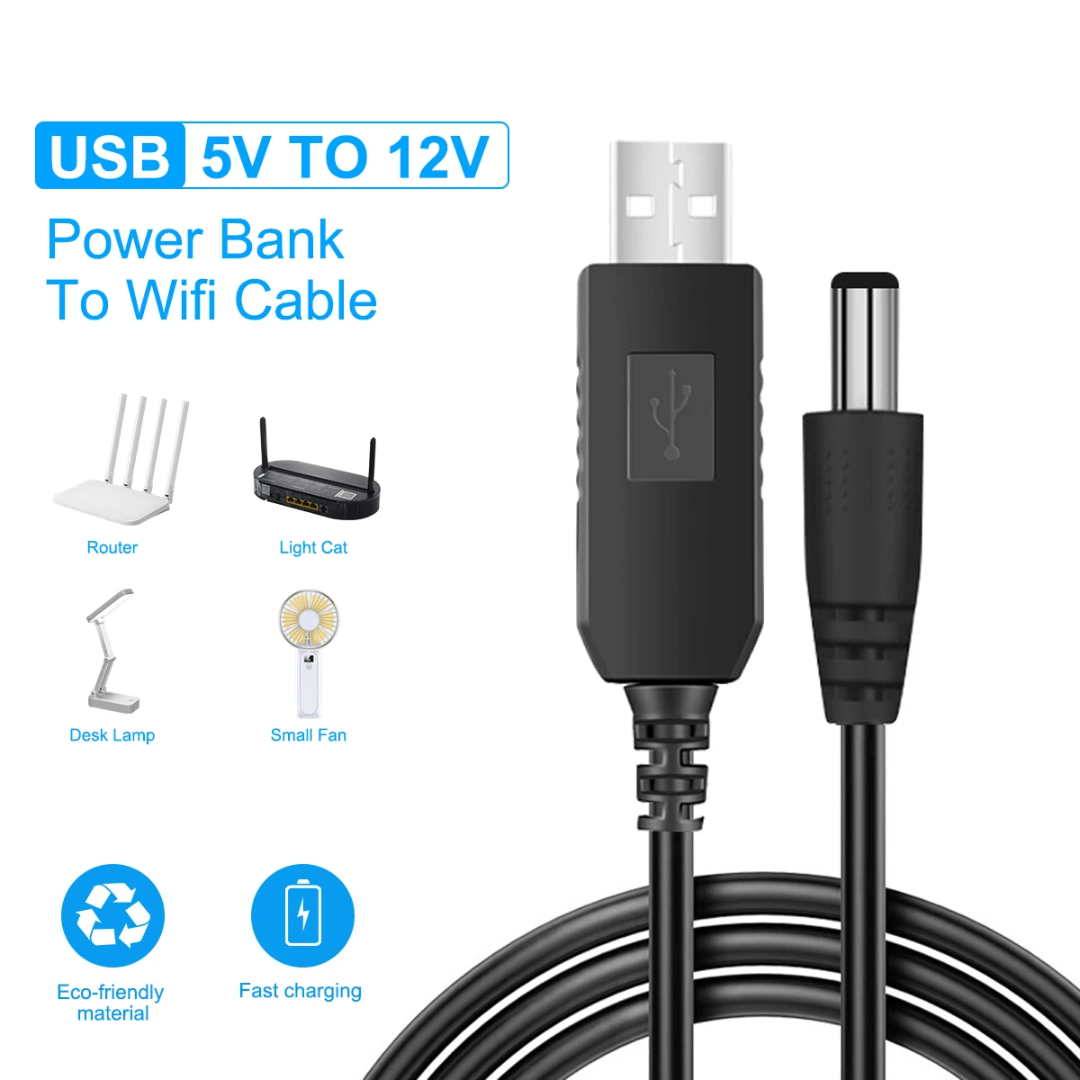 USB 5V Step Up 12v DC Power Boost Charging Cable Jack 5.5mm x 2.1mm
