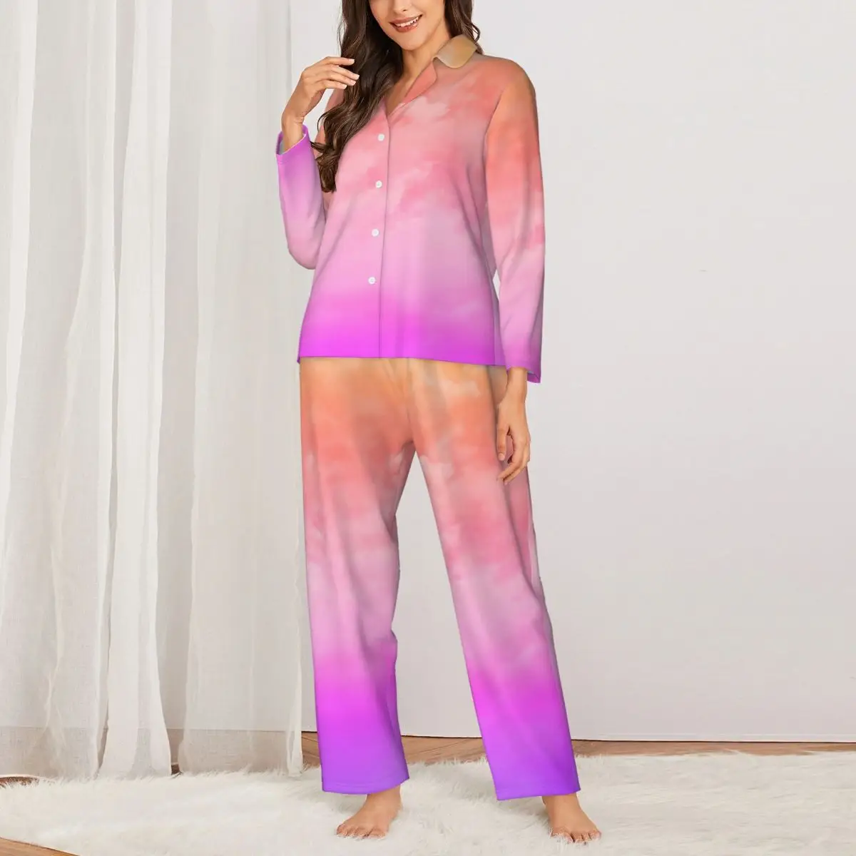 

Пижама Sunset Cloud, осенняя Повседневная Свободная Женская пижама оверсайз с длинным рукавом