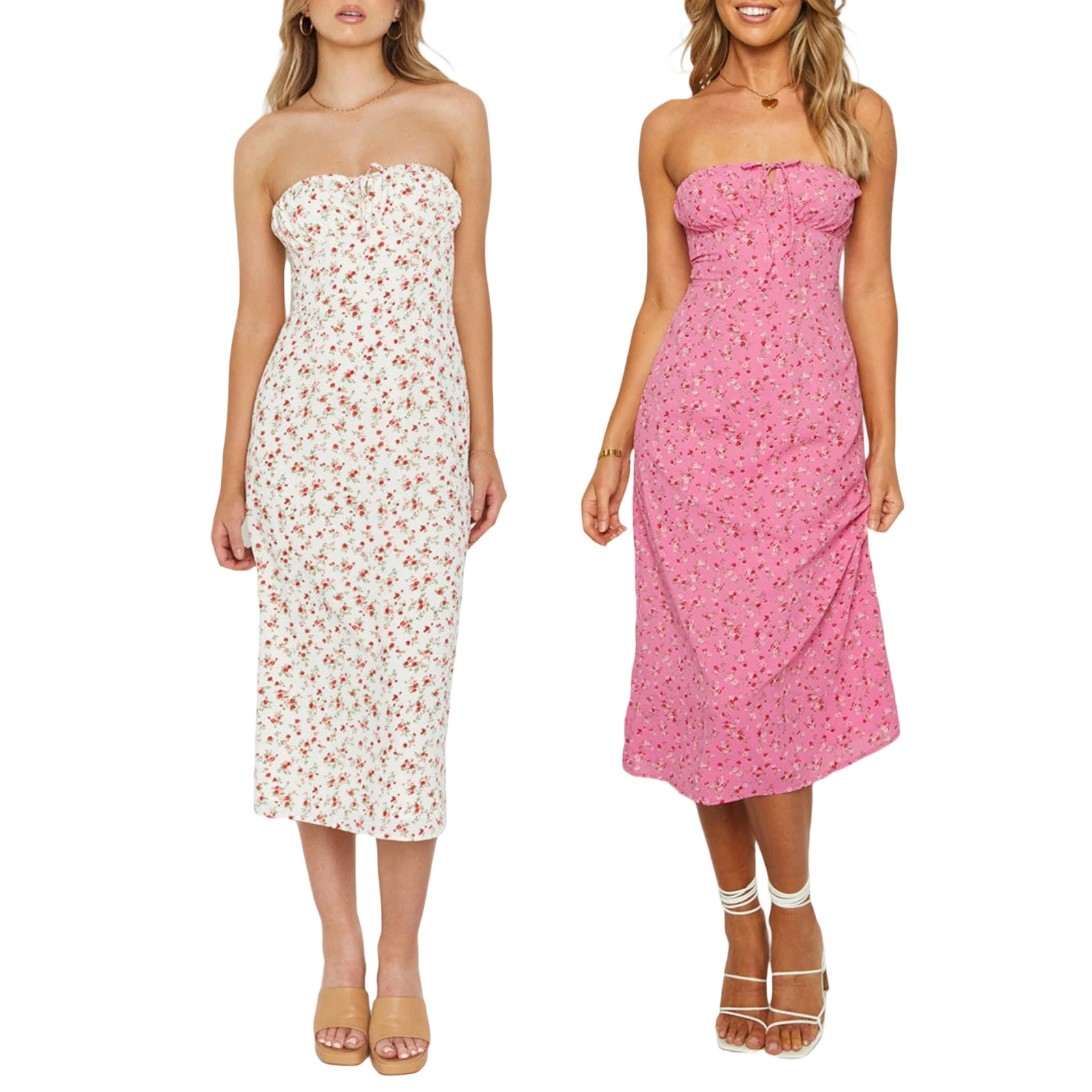 

Women Sexy Elegant Floral Print Strapless with Chic Low Cut Back and Bodycon Slim Fitted Casual Daily for Beach and Club Wear