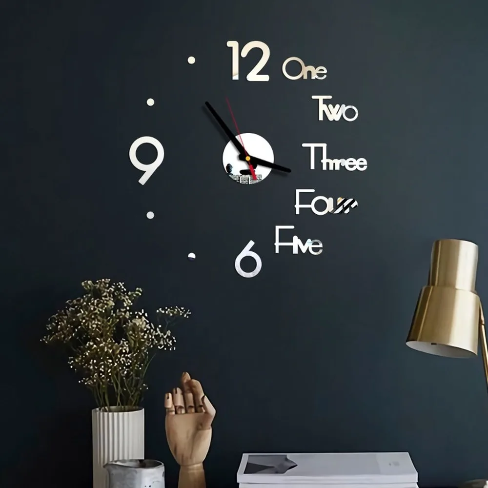 1Set DIY Digital Wall Clock 3D Mirror Surface Sticker Silent Clock Home Office Decor Wall Clock for Bedroom Office Decor