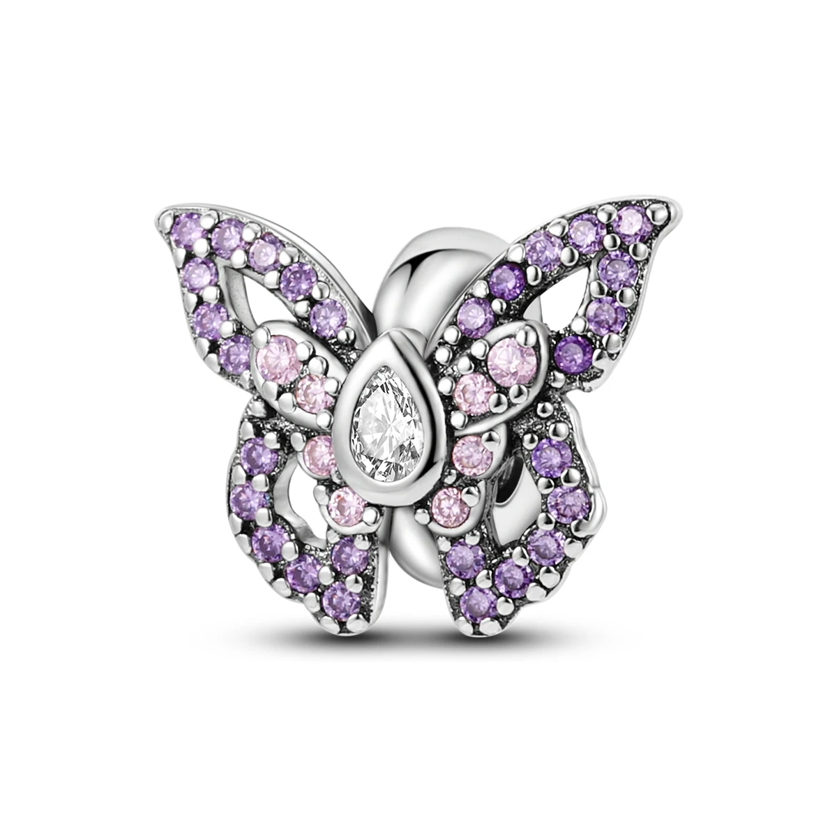 Silver Plated Purple Charms Flower Butterfly Dangle Charm Beads Fit Original Bracelet Diy Pendants