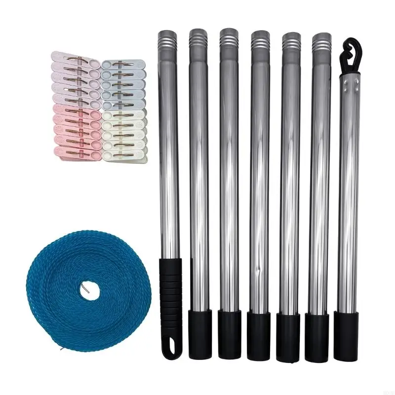 Anpassung Wäscheleine Unterstützung Edelstahl Wäscheleine Ständer für winddichtes Trocknen Freien mit 10 m Seil 20 Clips B03E – Detail 2