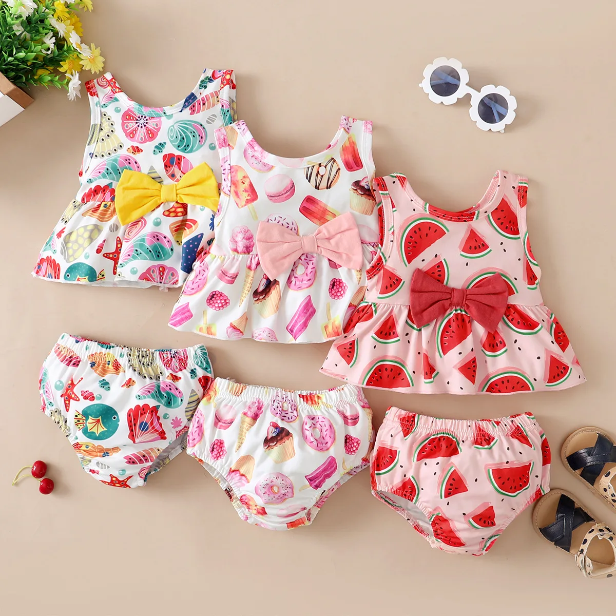 newborn baby clothing gift set hibobi Baby Girl Clothes Set Watermelon Food Pattern Top & Bow Decor Shorts Girls Clothing Sets Summer Short Sleeve Tops 2Pcs newborn baby clothing gift set