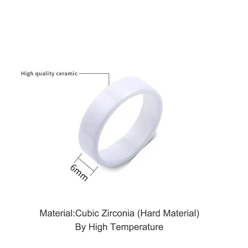 6mm Flat Black White Ceramic Rings For Women Men Minimalist Zirconia Jewelry Waterproof Simple Fashion Gift US Size 6 To 12 6