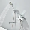 Chrome Long Spout Bathtub Shower Faucet Wall Mounted Hot Cold Mixer Swivel Tub Spout Bath Tap 2-ways Water Outlet Crane 30cm 3