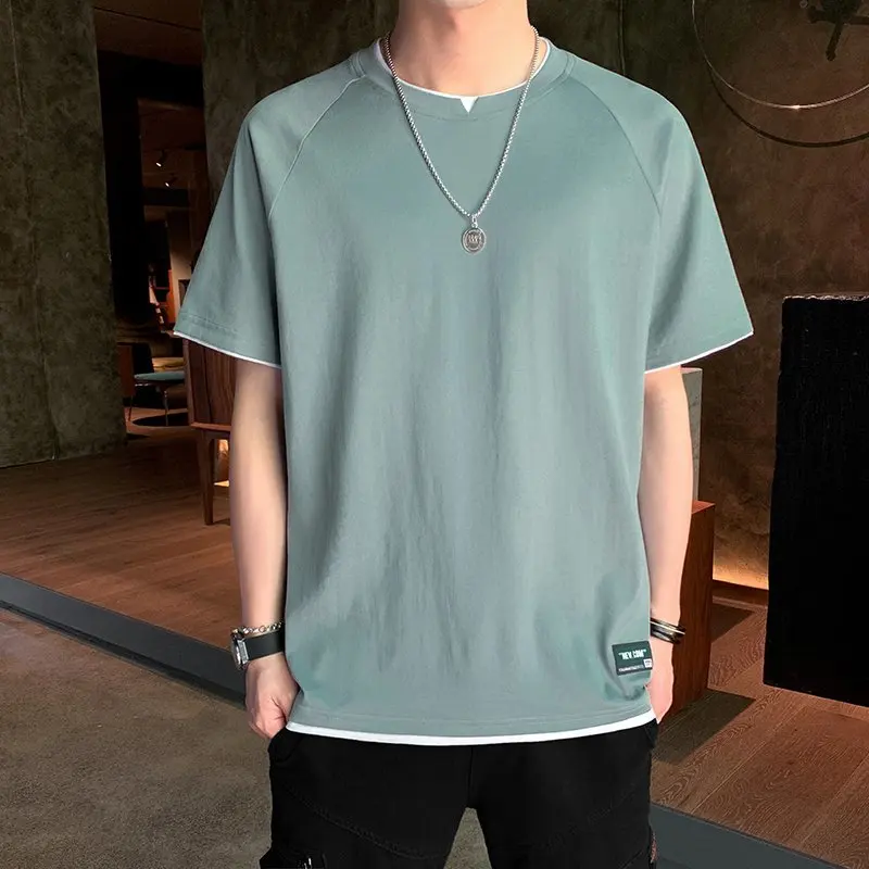 

Мужские футболки с коротким рукавом контрастных цветов: жирная массивная футболка 5707