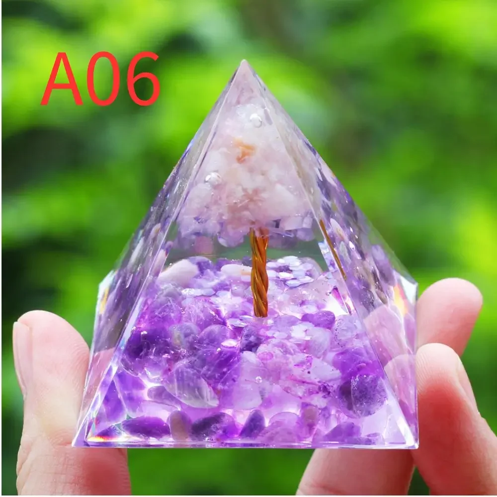 Crystals Stone Orgone Pyramid Energy Generator Natural Amethyst Peridot Reiki Chakra Meditation Tool Room Decor Christmas Gifts 6