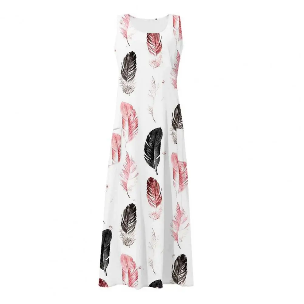 

Women Print Dress Vintage-inspired Women's Maxi Dresses with Backless Design Patch Pockets A-line Silhouette in Unique Painting