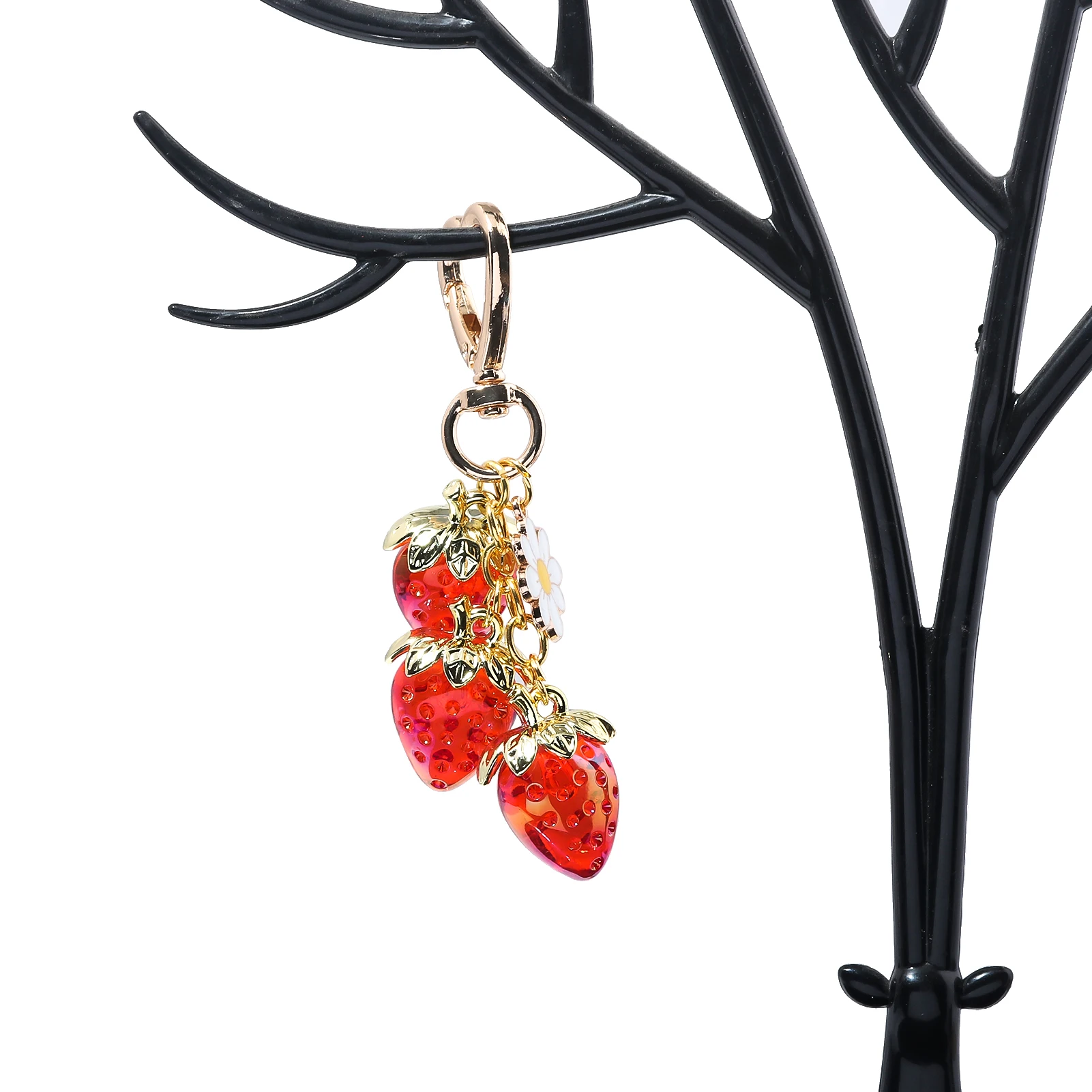 Portachiavi A Forma Di Fragola Con Ciondoli Cuore E Fiore, Regalo Simpatico Per Ragazze E Donne - 4