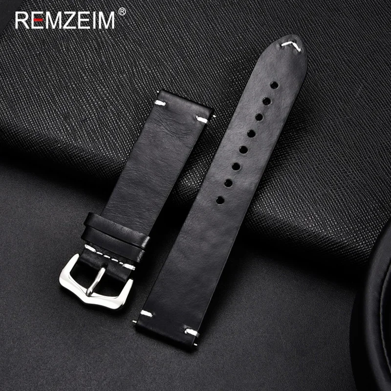 Classic Oil Wax Leather Watch Strap with Pin Buckle – Premium Leather Watchband Accessories