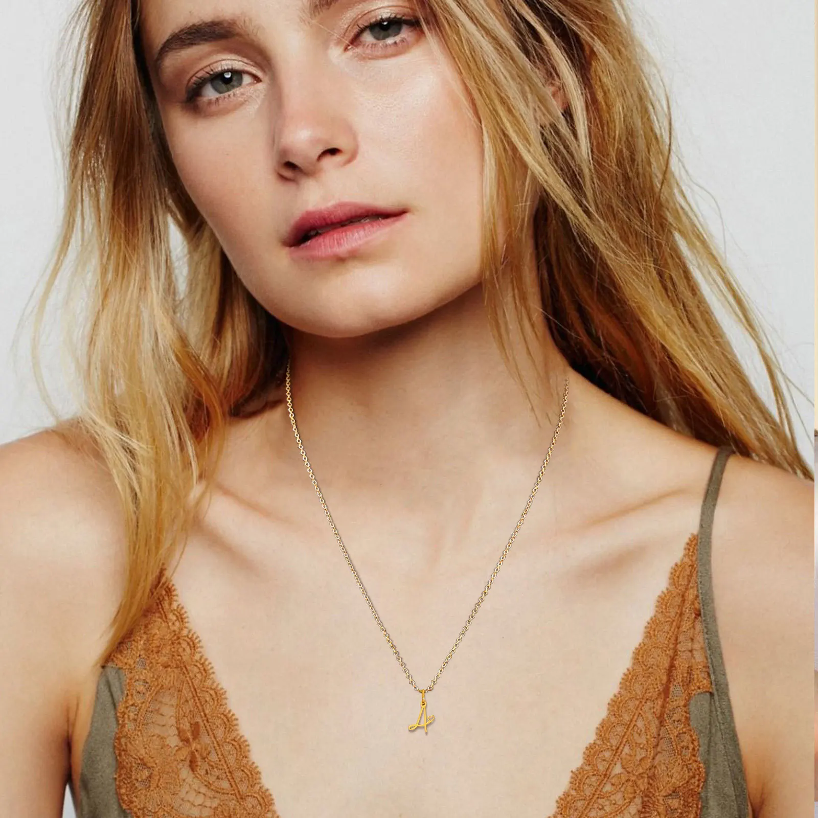 Charms Heart Initial Necklaces for Women,Gold Plated Letter