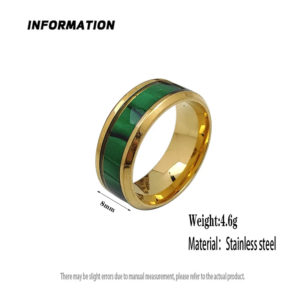 Stylish and charming stainless steel gold-plated men's ring, simple green enamel women's ring, wedding party jewelry 5