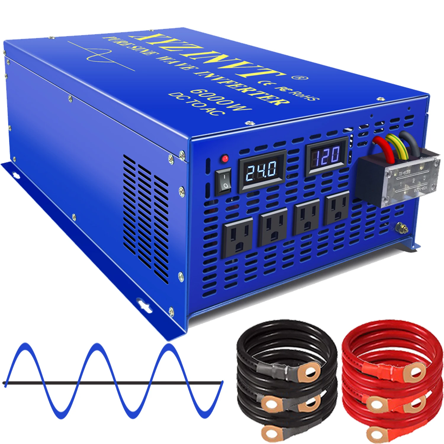 Pure Sine Wave อินเวอร์เตอร์24V 220V 6000W Power Inverter DC To AC หม้อแปลงแรงดันไฟฟ้า12V/36V/48V/72V/96V/110ถึง120V/230V/240V 1