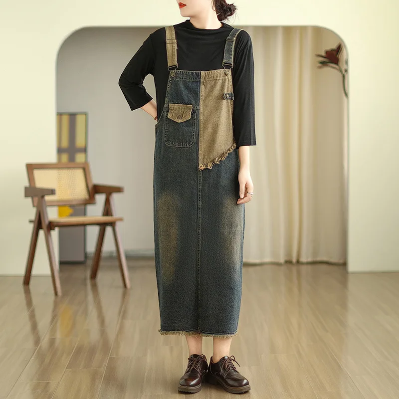 

SuperAen 2024 Spring New Denim Strap Dress Casual Denim Vest Dresses for Women 2024