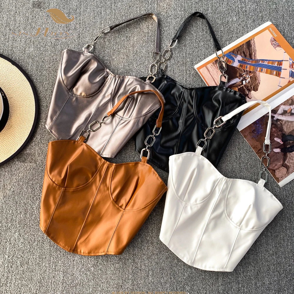 

Женский пикантный топ из ПУ кожи, с открытой спиной