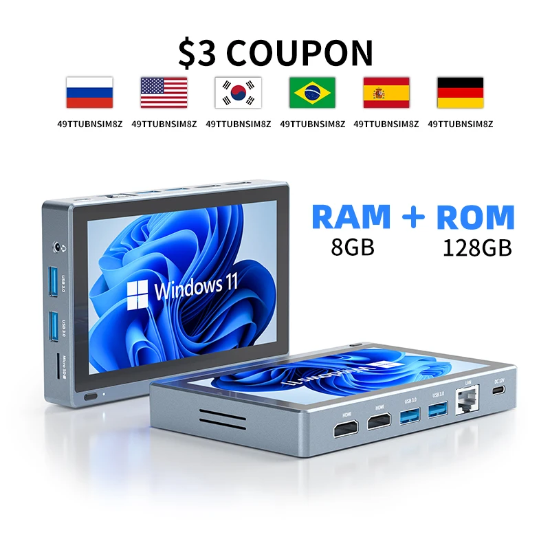 HIGOLE 1 Pro 태블릿 패드, 산업용 윈도우 11 태블릿 미니 PC, 5.5 인치 터치 스크린 미니 컴퓨터, 인텔 J4125, 8GB + 128GB + WIFI 5