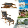 Patio Chaise Lounge Chair - Acacia Wood Folding Rattan Wicker Chair w/Retractable Footrest, Space-Saving Ergonomic 3