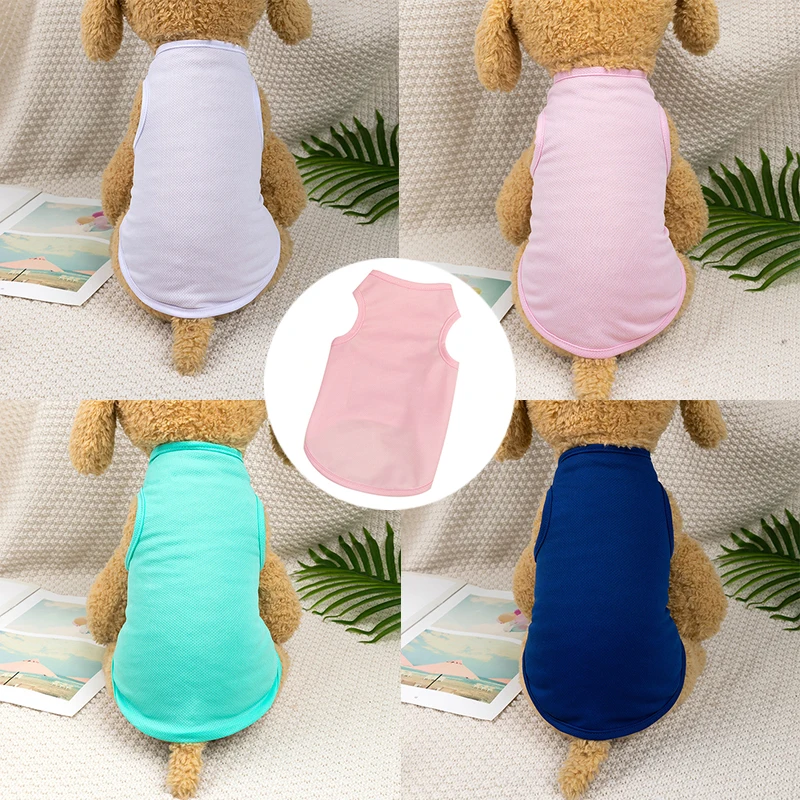 

Summer Breathable Pure Cotton Dog Shirts Solid Color Blank Bottoming Puppy Shirt Leisure Cat Vest Clothes For Small Large Dogs