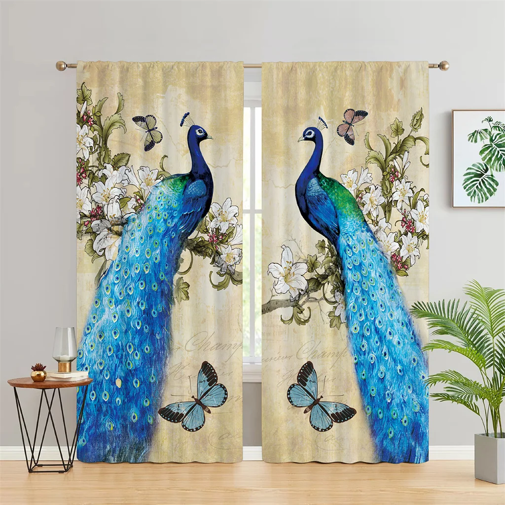 Vintage Peacock Blue Flowers Butterfly Aninmal 3D Digital Printing Thin
