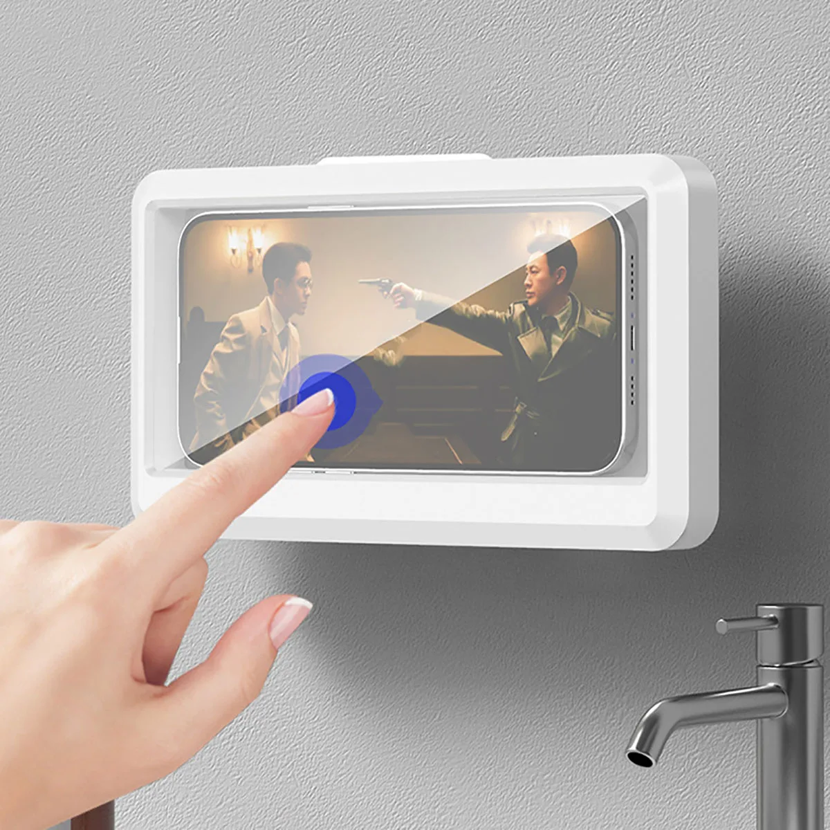 Bathroom Waterproof Phone Holder Home Wall Phone Case Stand Box Self-adhesive Touch Screen Phone Bracket Shower Sealing Storage 2