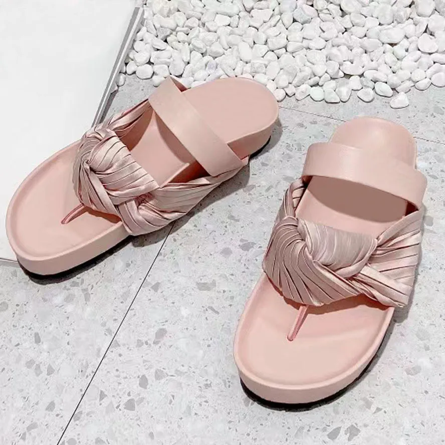 

Сланцы женские с атласным ремешком, шлепанцы с узлом, кожаные в стиле пэчворк, пляжная обувь для отдыха, лето