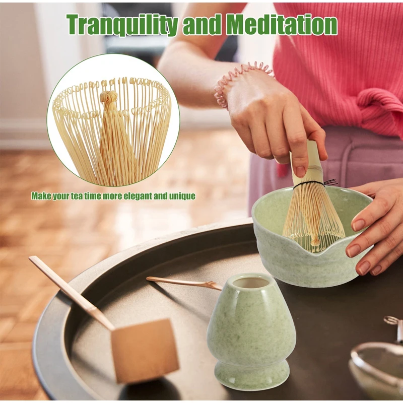 1/4pcs Japanese Matcha Tea Set Ceramic Matcha Bowl Mouth Bamboo Whisk And Tea Scoop Grinder Brush Tea-making Tools matcha tea set,matcha tea tools,tea ceremony tools,tea set,matcha whisk