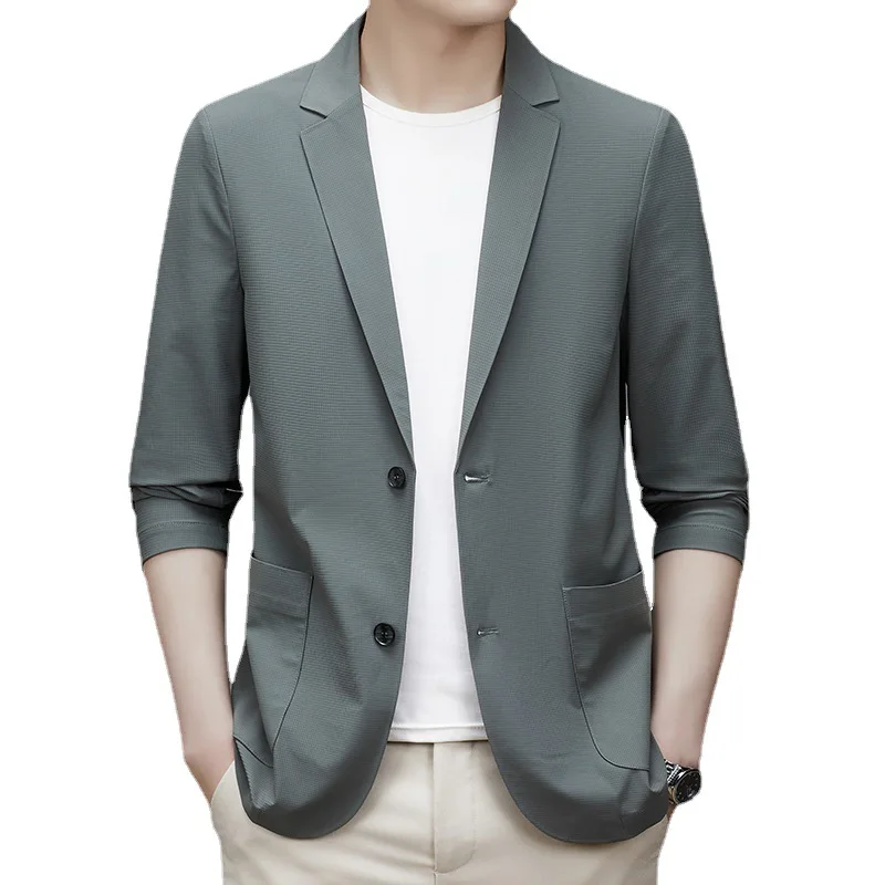 2023 Fashion Ice Silk Men's Blazer High-quality Black Gray  Business Formal Sunscreen Slim Jacket Boutique Casual Chic Male Coat