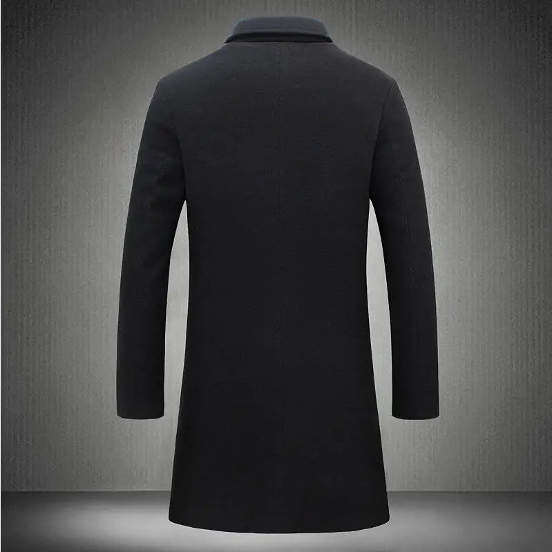 Woolen Coat Men\'s Medium Length Solid Color Autumn and Winter Warm Youth Woolen Jacket for Men